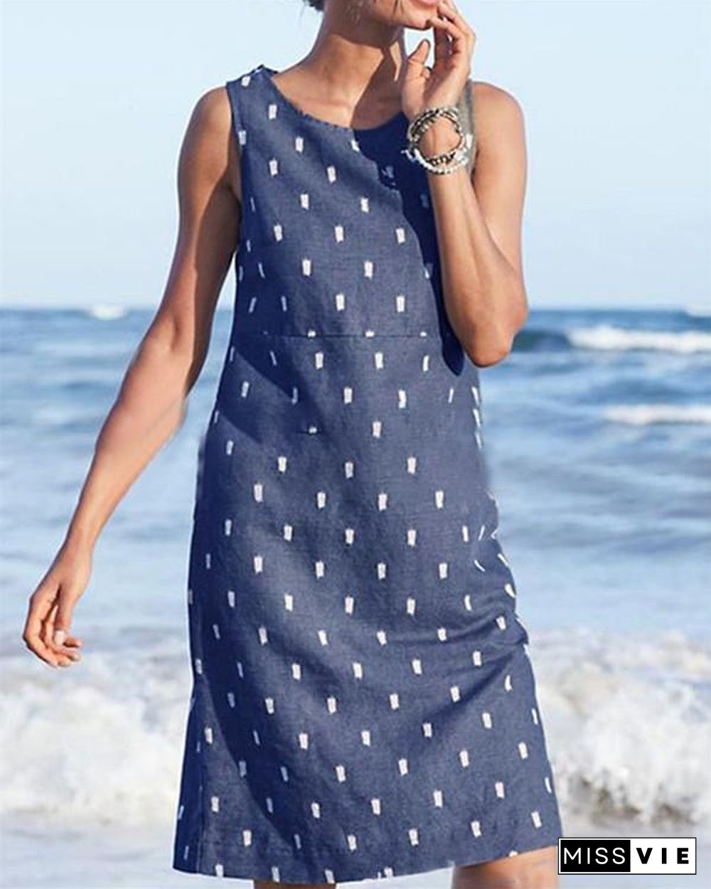 Sleeveless Printed Beach Holiday Daily Fashion Mini Dresses