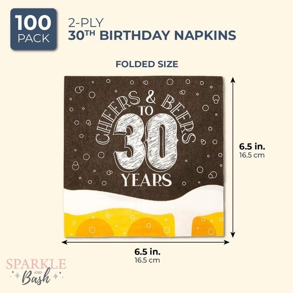 100 Pack Cheers and Beers to 30 Years Paper Napkin 6.5