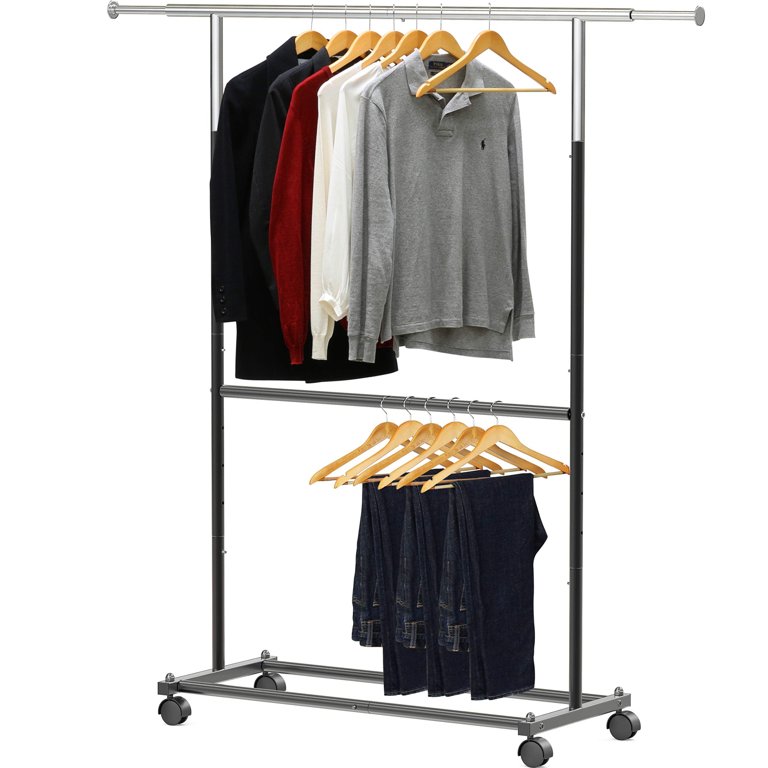 Simple Houseware Double Rod Garment Rack, Black