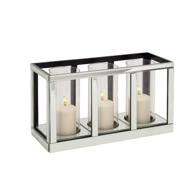 X 10 quot Glam Mirrored Wood Three Light Candle Holder Silver Olivia amp May