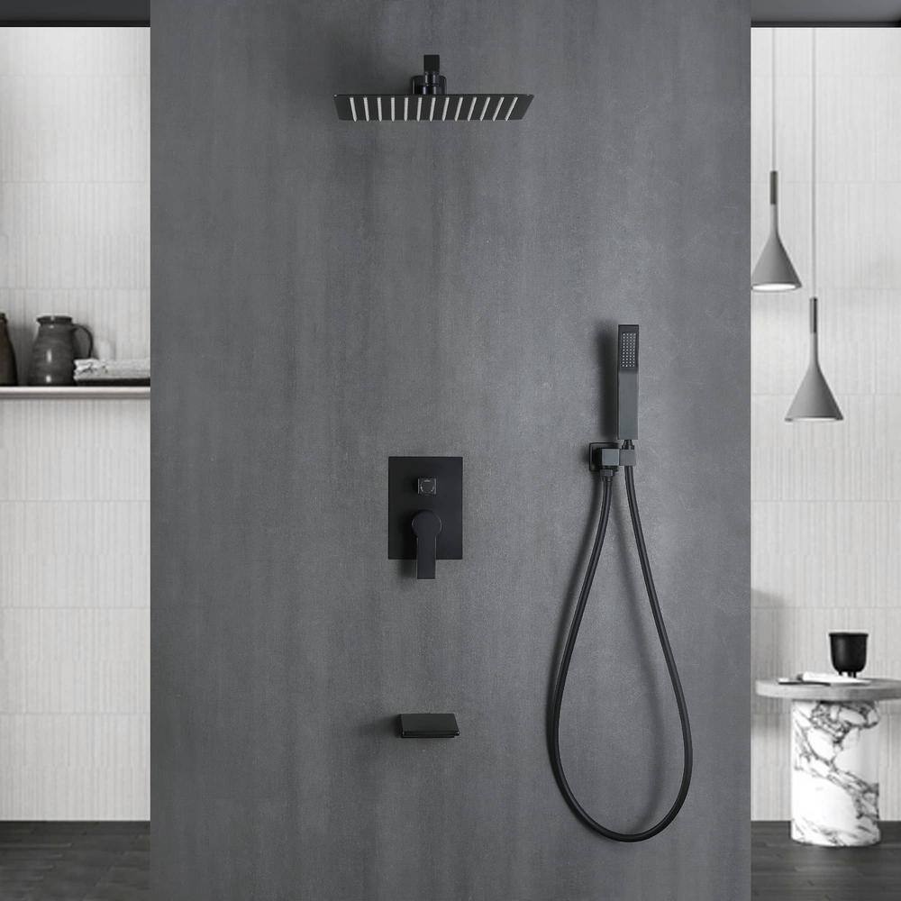 FLG Single-Handle 1-Spray Tub and Shower Faucet with 12 in. Shower Head and Hand Shower in Matte Black (Valve Included) SS-0099-MB-12