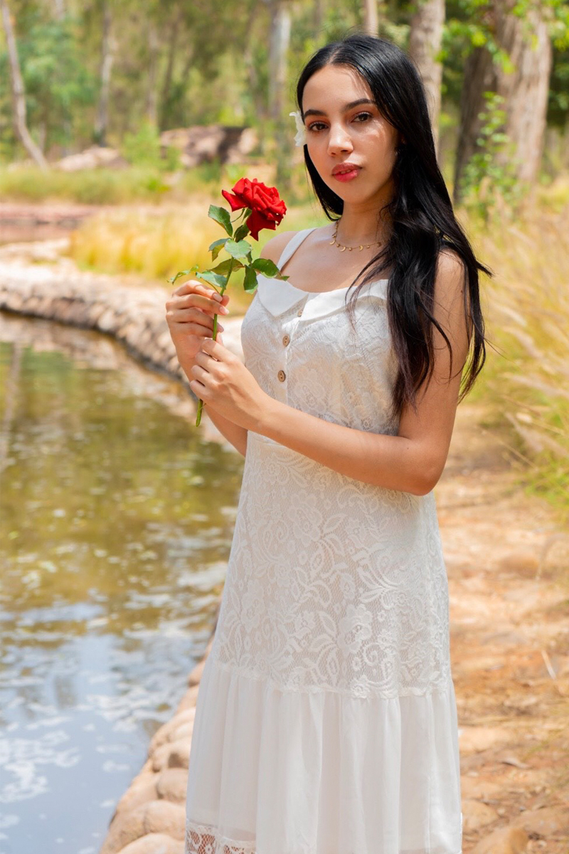 Lace Patchwork Ruffle Hem Button Detail Dress