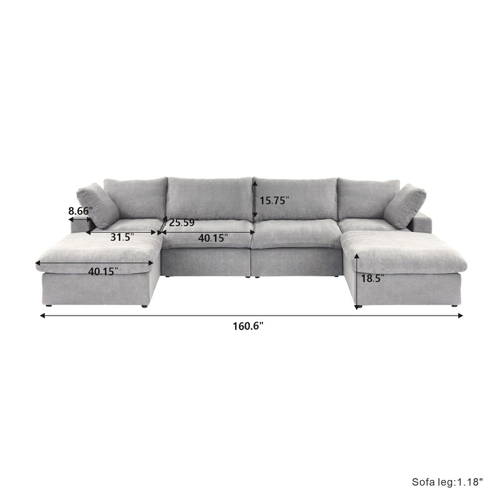 Large Modular Sectional Sofa Down Filled U Shaped 4 Seater with 2 Ottoman