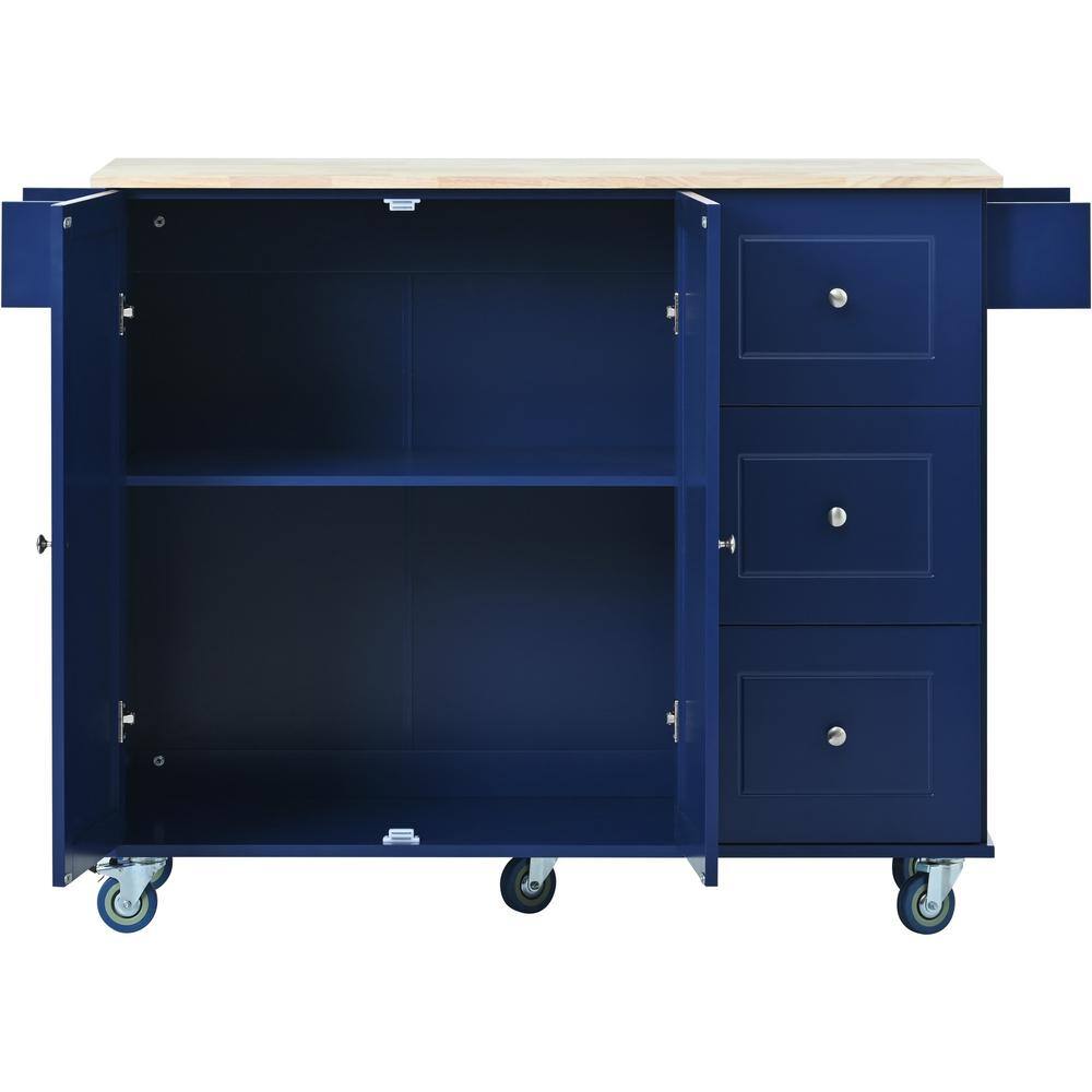 Blue Wood Rolling Mobile 52.7 in. Kitchen Island with Drop Leaf BKPP-billkin-51