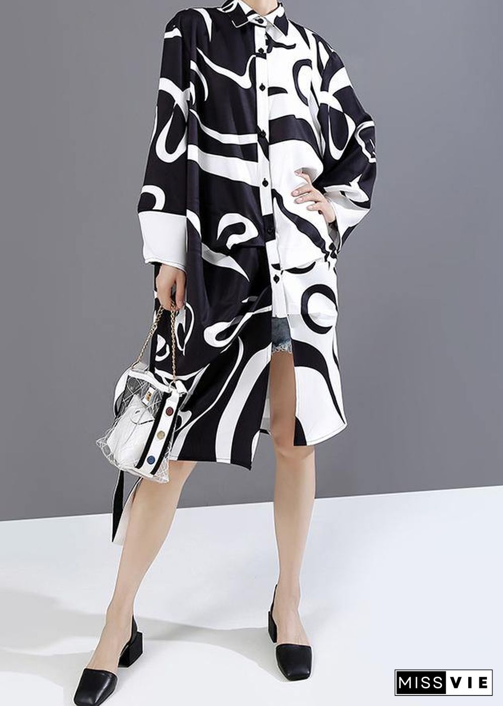 New Long Sleeve Black And White Woman Autumn Unique Shirt Dress