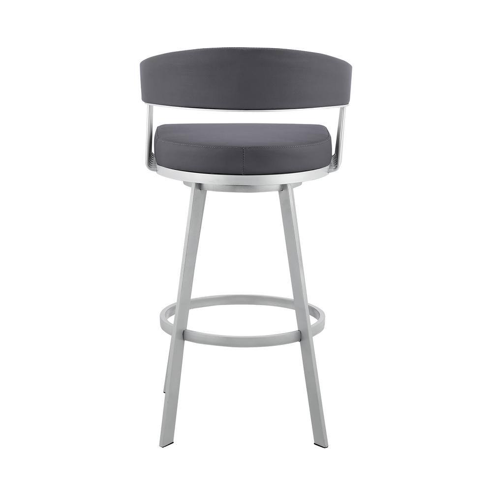 Armen Living Chelsea 34 in. Slate Grey Metal Bar Stool with Faux Leather Seat LCCSBASLGR26