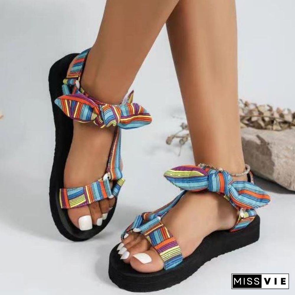 Women Multi-color Selection Bowknot Velcro Casual Sandals Shoes