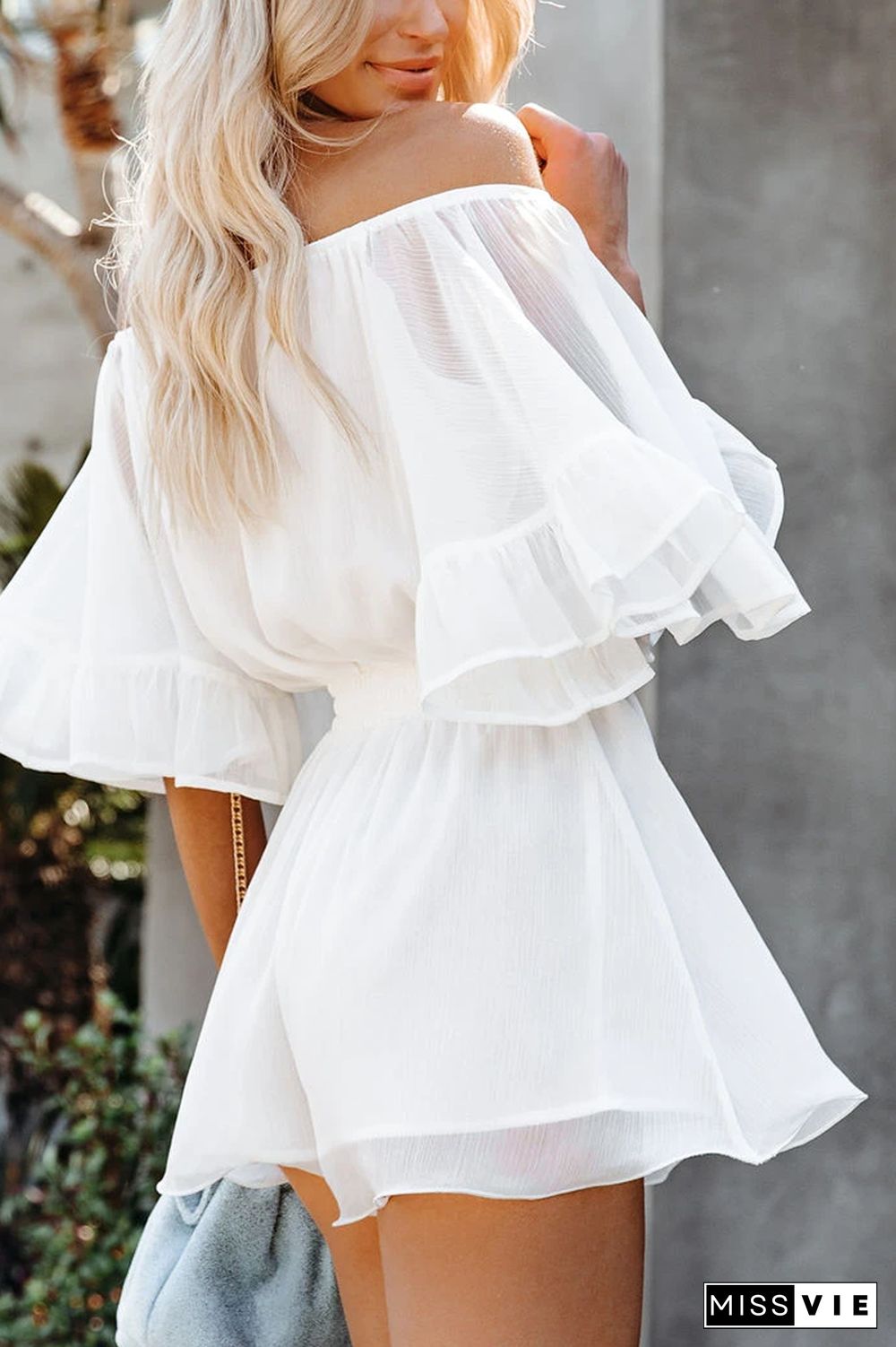 KarliDress Definitely Demure Off The Shoulder Chiffon Romper P12498