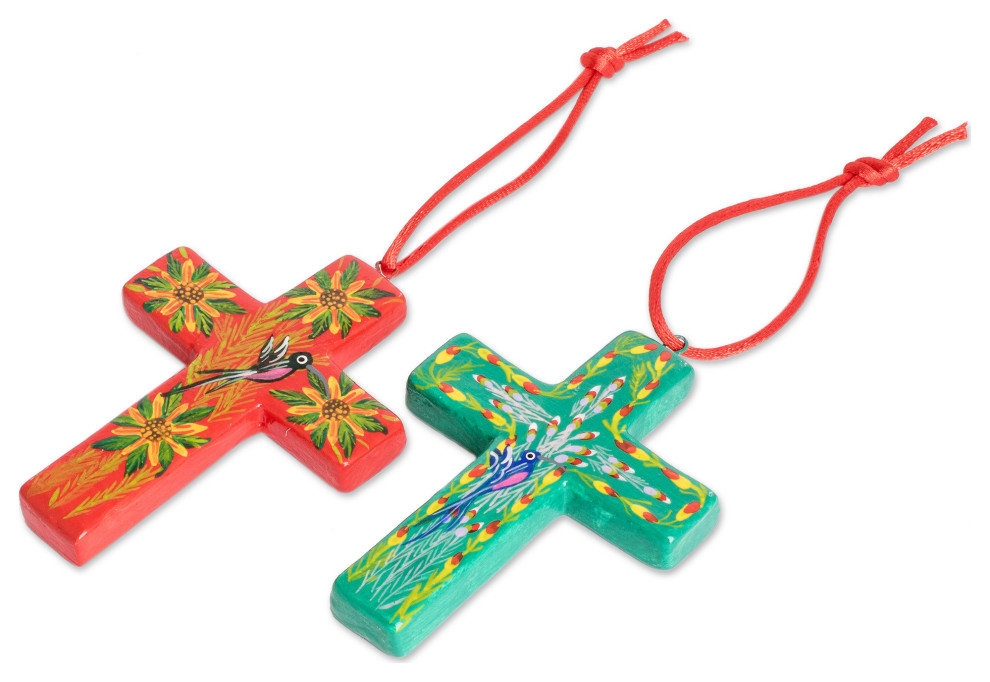 Novica Handmade Floral Crosses Ceramic Ornaments (Set Of 6)   Christmas Ornaments   by NOVICA  Houzz