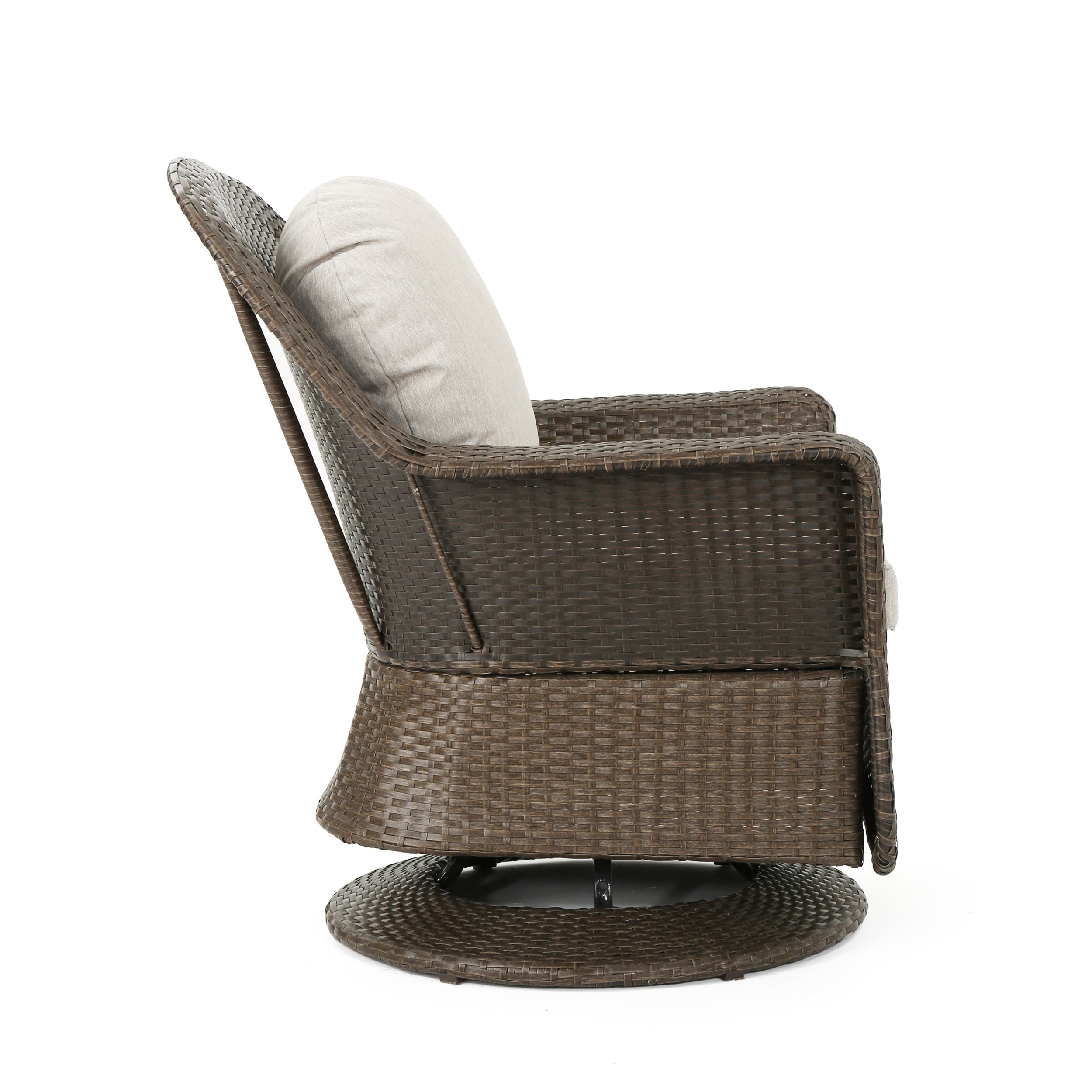 Lawrence Outdoor Wicker Swivel Club Chairs with Cushions, Brown, Ceramic Grey