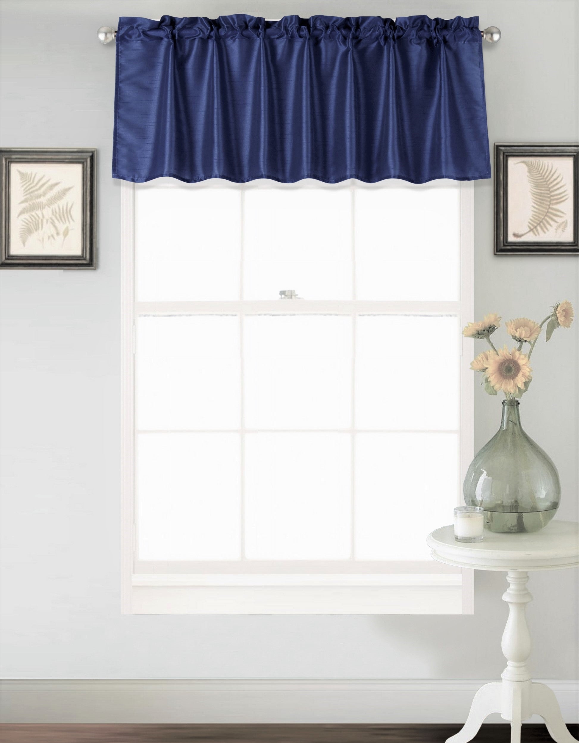 1 PC VALANCE BLACKOUT FAUX SILK CURTAINS ROD POCKET 54 X 14 LIVING ROOM, KITCHEN, BEDROOM WINDOW TREATMENT BATHROOM PRINT DESING TIER VALANCE SINA NAVY