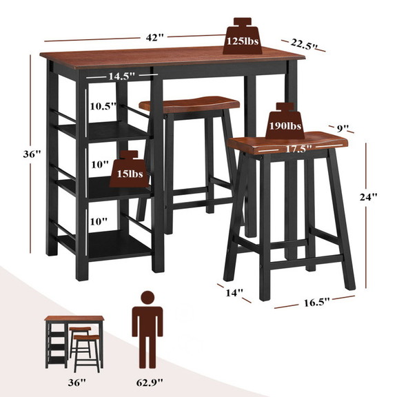 Costway 74968250 3 Piece Counter Height Dining Tab...