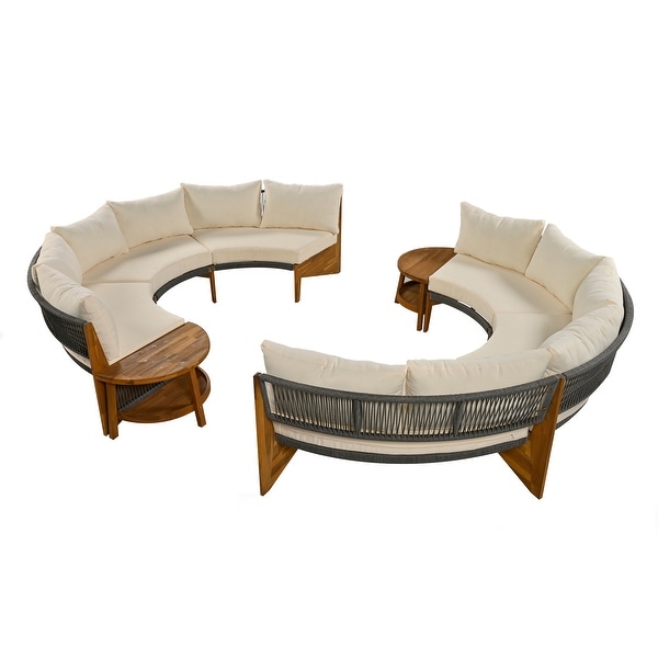 Patio Furniture Sets Moonshape Sectional Sofa Set Beige Seat Conversation Set with Coffee Table Outdoor Camping Chairs Sofa