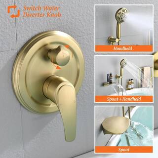 Boyel Living Wall Mount Single-Handle 7-Spray Tub and Shower Faucet with Handheld Shower Head in Brushed Gold (Valve Included) BL-88026BG