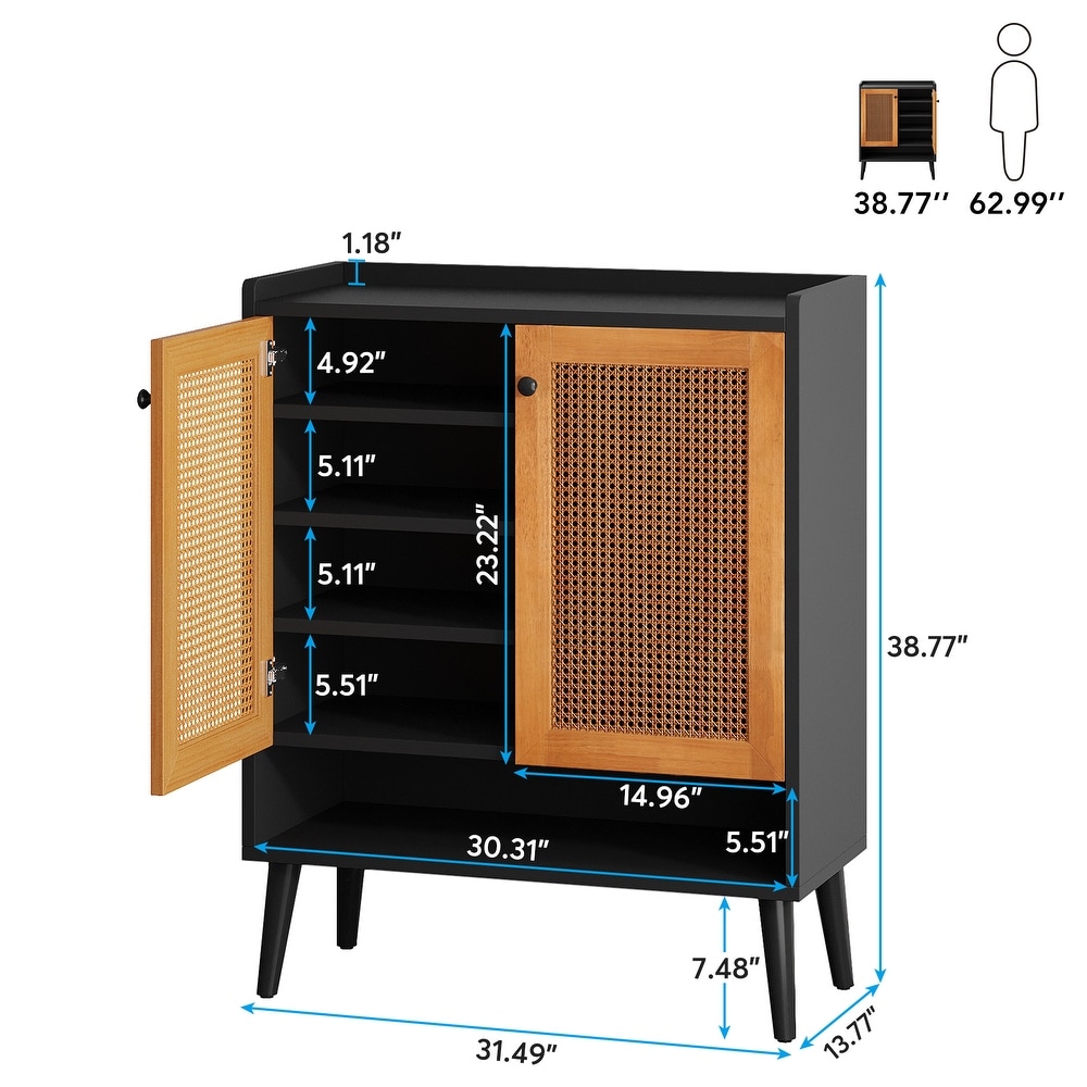 Shoe Cabinet with Doors  Rattan Shoe Storage Cabinet  6 Tier Shoes Organizer Cabinets for Entryway