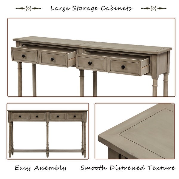 Console Table Sofa Table Easy Assembly with Two Storage Drawers and Bottom Shelf for Living Room， Entryway (Grey Wash)