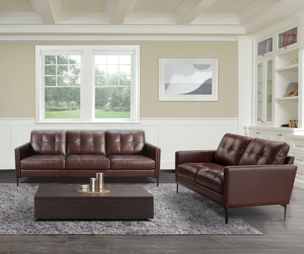 Arlen 2 Piece Leather Sofa and Loveseat Set   Midcentury   Living Room Furniture Sets   by Abbyson Living  Houzz