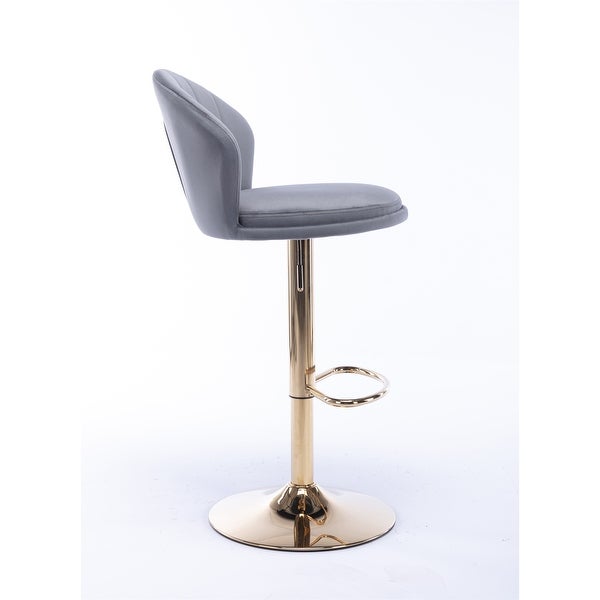 Velvet Bar Stools with Chrome Footrest and Golden Leg (Set of 2)