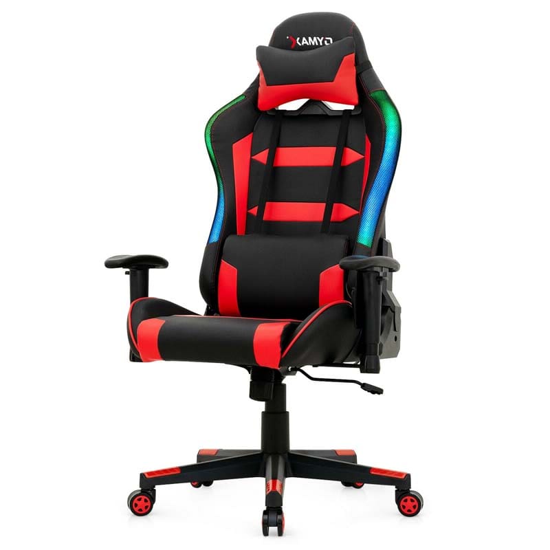 High Back RGB Gaming Chair, Ergonomic Video Game Chair with LED Lights, PVC Leather E-Sport Computer Chair