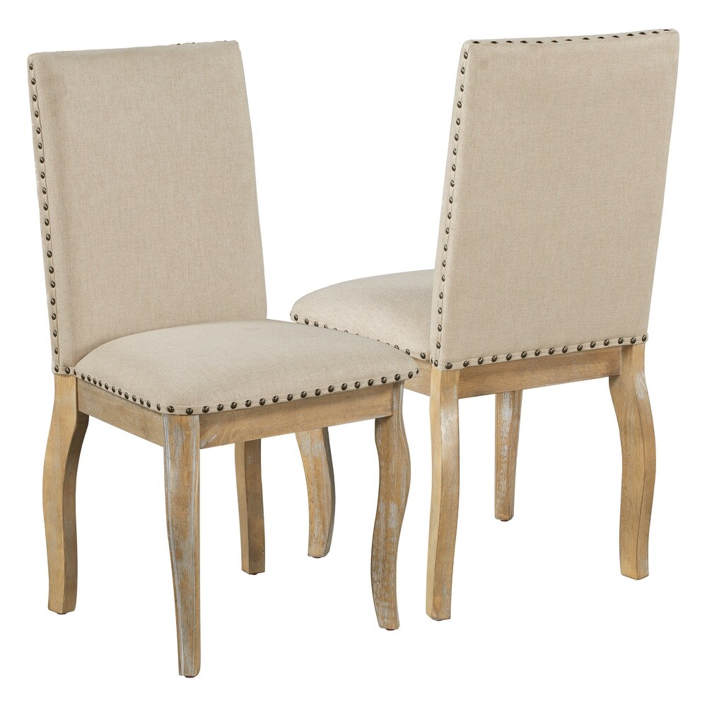 Set of 4 Dining Chairs with Solid Wood Legs  Mid Century Modern Upholstered Dining Room Chairs with Nailhead Decoration