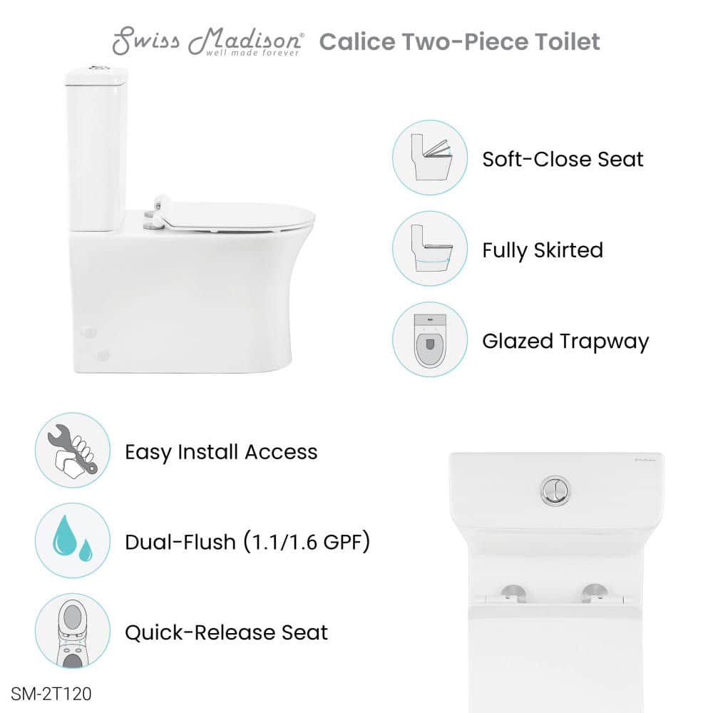 Swiss Madison Calice 2piece 08128 GPF Dual Flush Elongated Toilet in White Seat Included