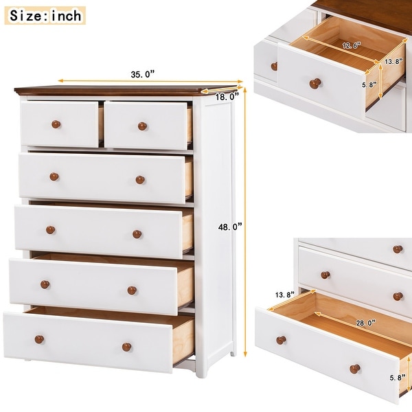 Rustic Wooden Chest with 6 Drawers， Storage Cabinet for Bedroom， Modern Dresser Side Table - - 37970596