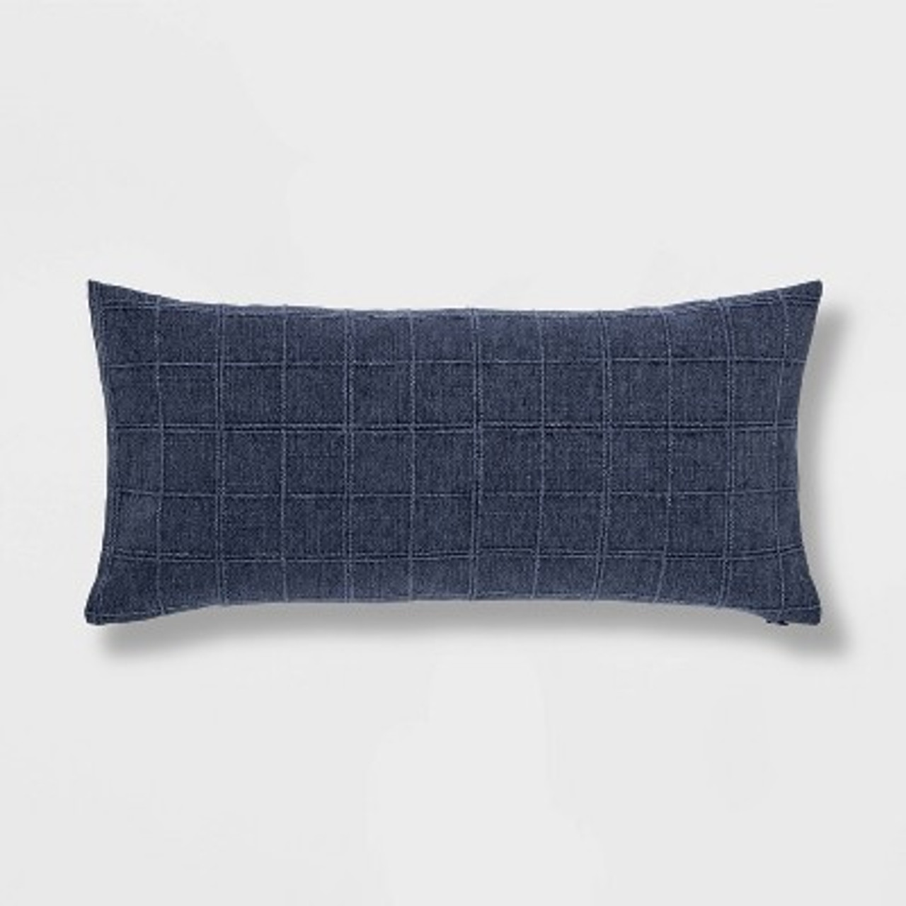 Oversized Woven Washed Windowpane Lumbar Throw Pillow Blue - Threshold™