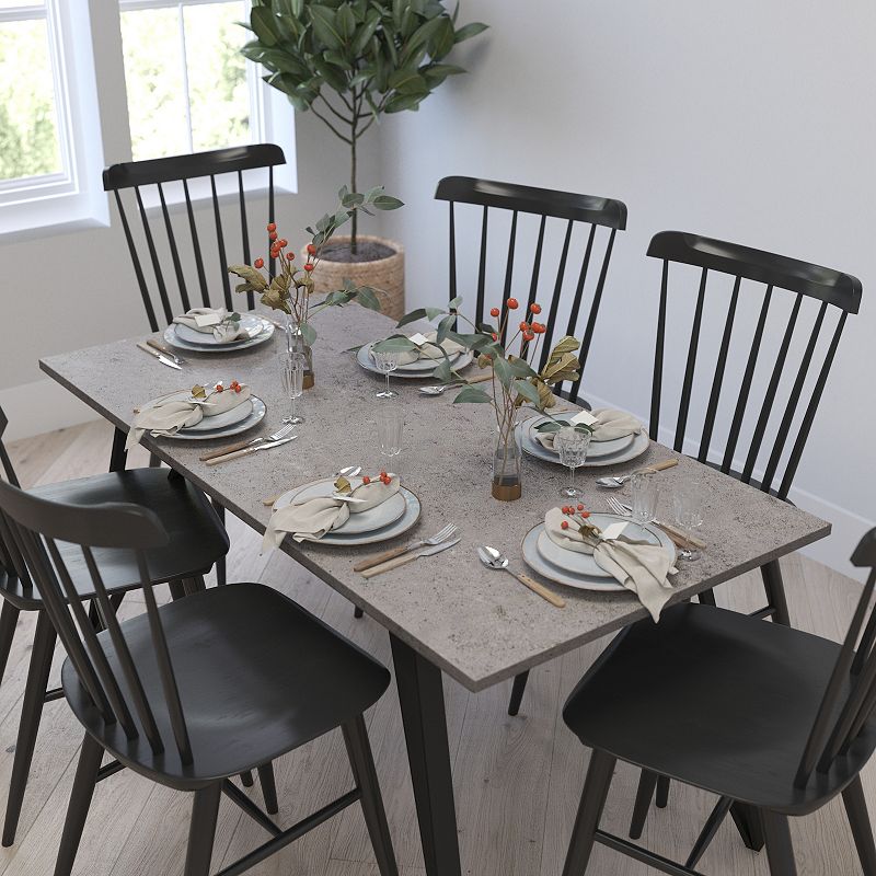 Merrick Lane Maya Rectangular Dining Table Faux Concrete Finish Kitchen Table with Retro Hairpin Legs