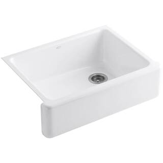 KOHLER Whitehaven Farmhouse Undermount Apron Front Cast Iron 30 in. Self-Trimming Single Bowl Kitchen Sink in White K-6487-0