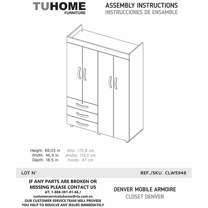 3 Drawer 4 Door Rectangle Armoire  Easy Assemble