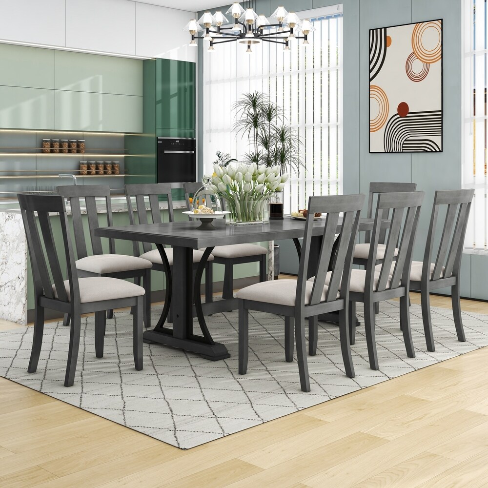 9 Piece Dining Table Set Wood Rectangular Table and 8 Dining Chairs