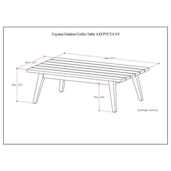 WyndenHall Luna 43 inch Wide Contemporary Outdoor Coffee Table in Brushed Natural Acacia - 25.5