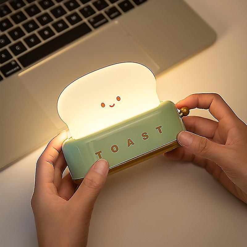 1pcs Creative Toast Night Light， Led Bread Maker Night Light， Usb Charging， Dimming Bedroom Bedside Sleep Light Green