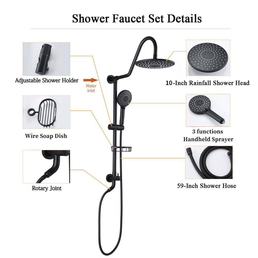 PROOX 3-Spray Round High Pressure Wall Bar Shower Kit with Hand Shower in Matte Black PRAE116MB