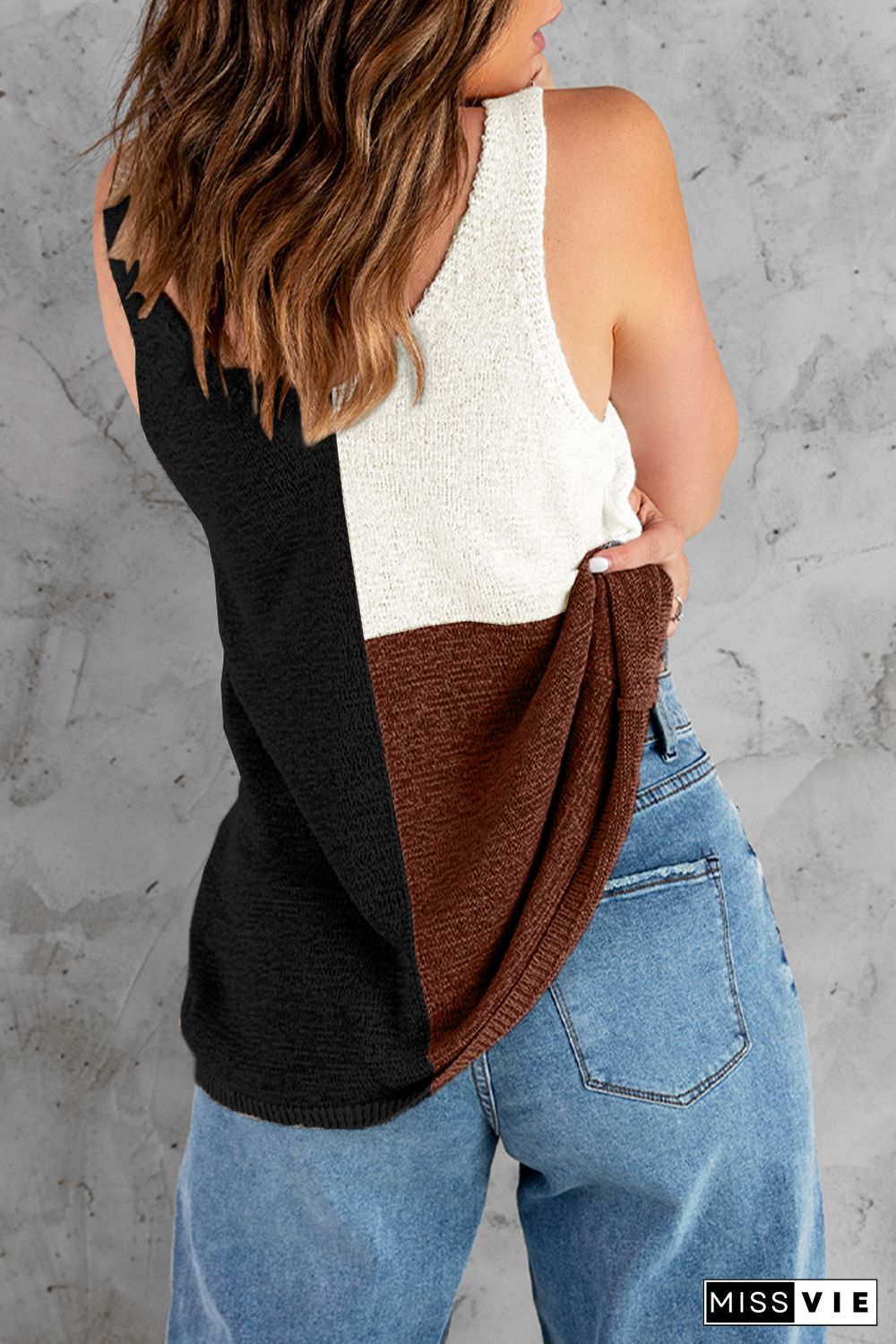 Black Color Block Knitted Tank Top