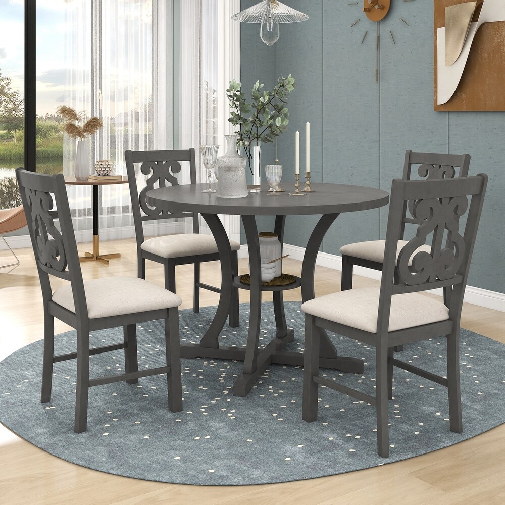 5 Piece Dining Set with a Round Table   4 Exquisitely Designed Chair  Gray