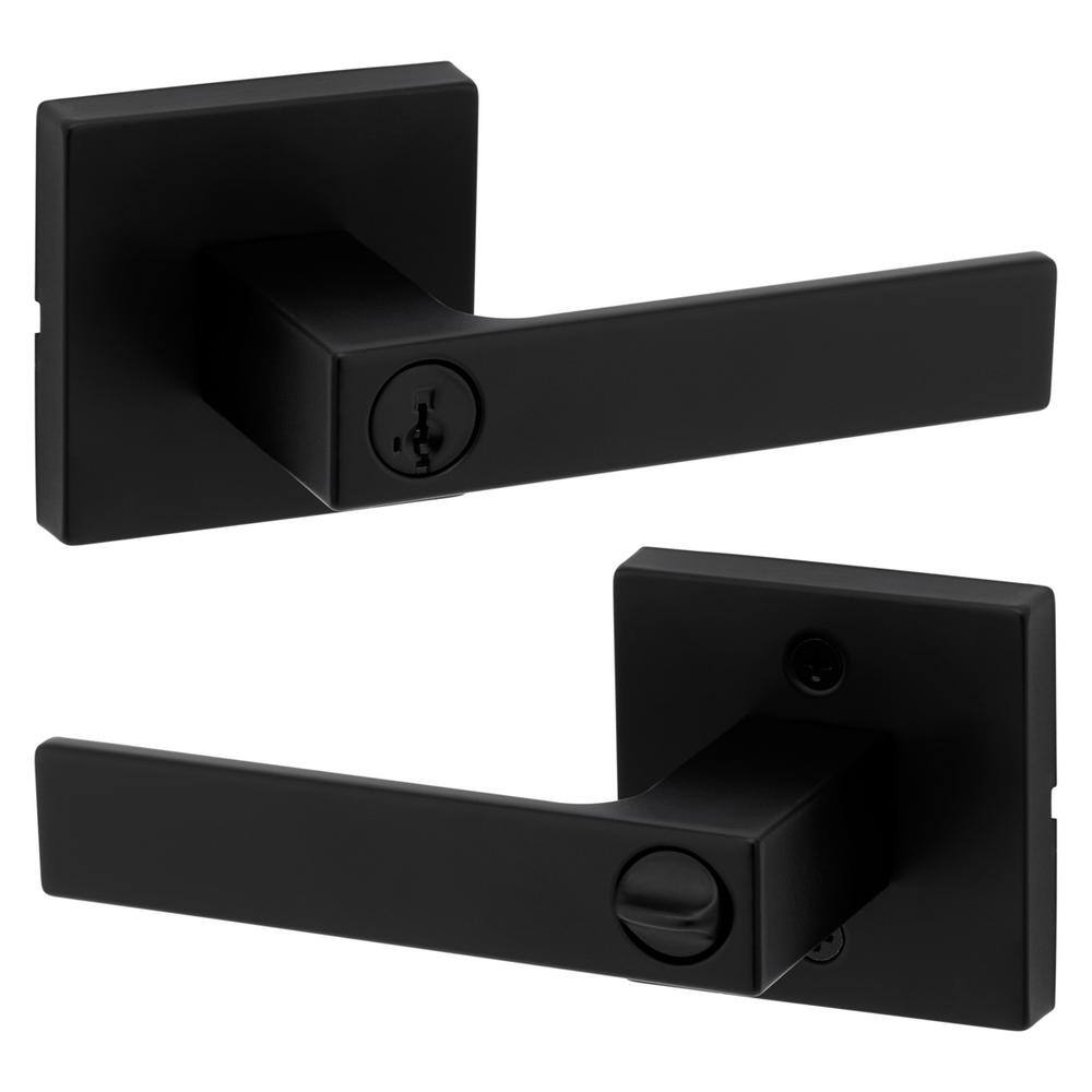 Kwikset Singapore Square Matte Black Keyed Entry Door Handle with Microban Featuring SmartKey Security 740SAL514SQTSMT