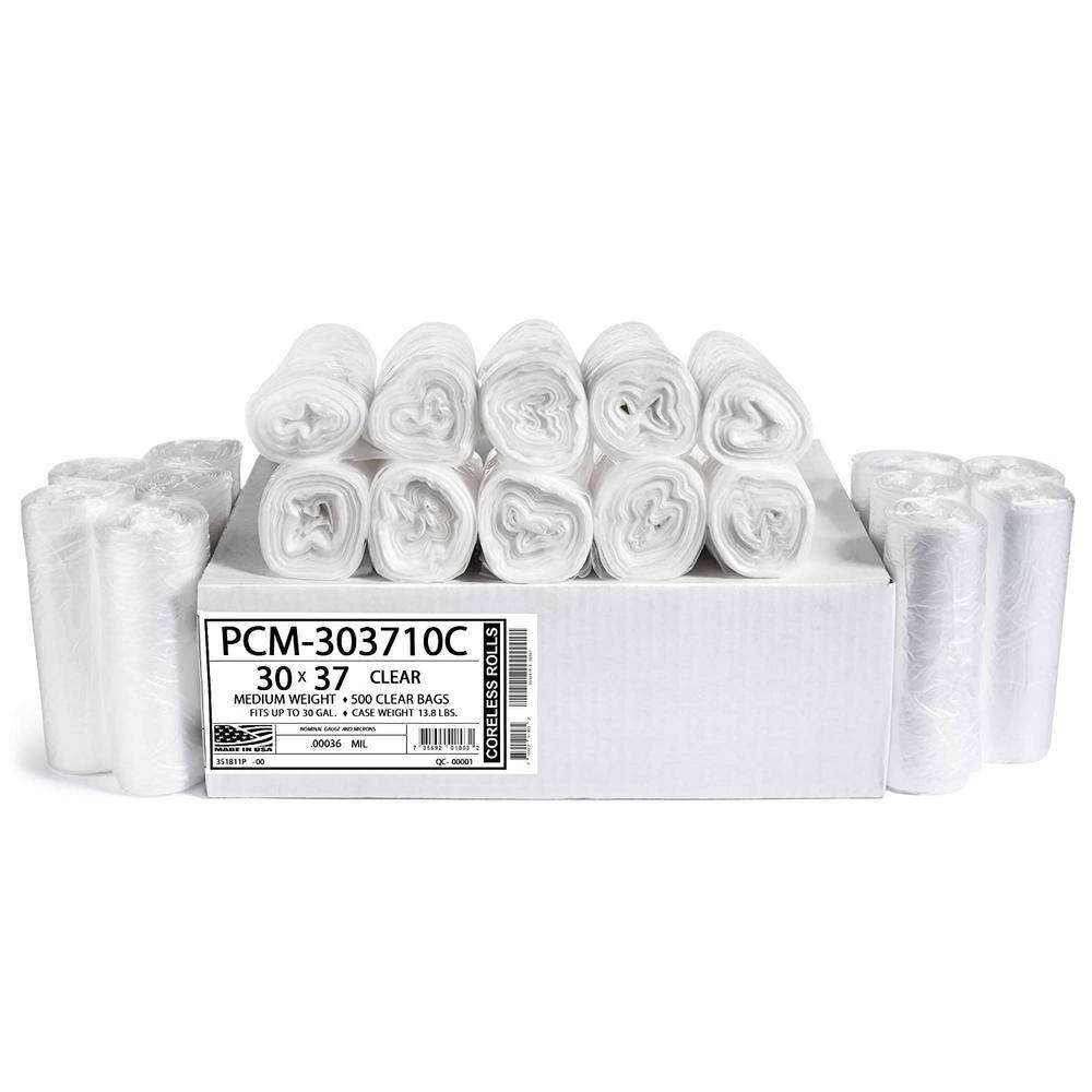 Aluf Plastics 20 Gal.-30 Gal. Clear Garbage Bags - 30 in. x 37 in. (Pack of 500) 10 mic (eq) - for Commercial and Industrial Use PCM-303710C