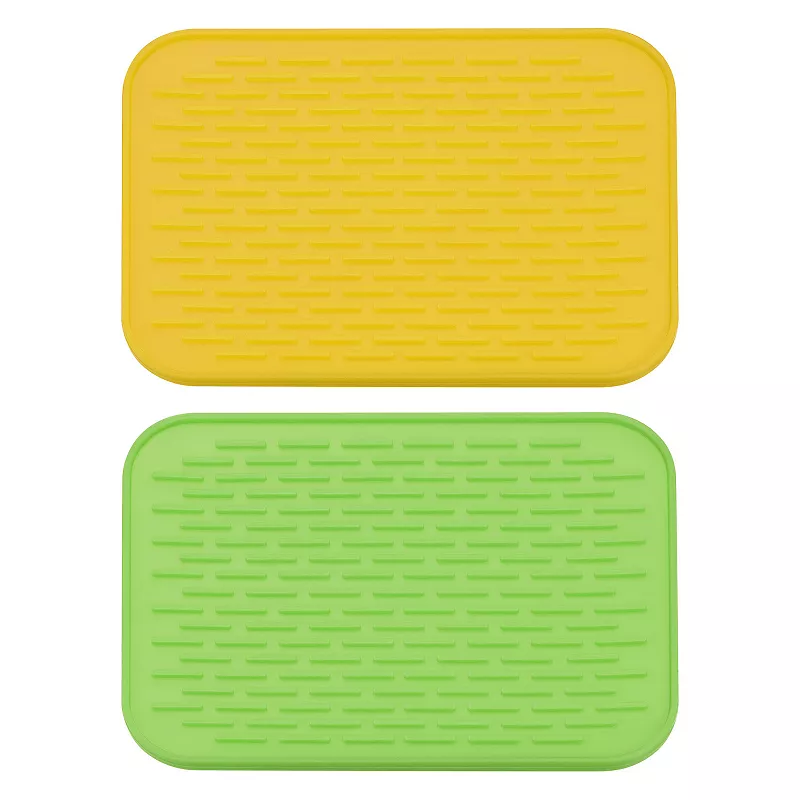 2 Pcs 8.5 x 6 Sink Drain Pad 2 Colors Silicone Dish Drying Mat Set