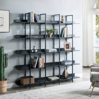 Harper  Bright Designs 70.9 in. H x 70.9 in. W Black Industrial Style 5 Tier Open Bookshelf with Metal Frame FSX005AAB