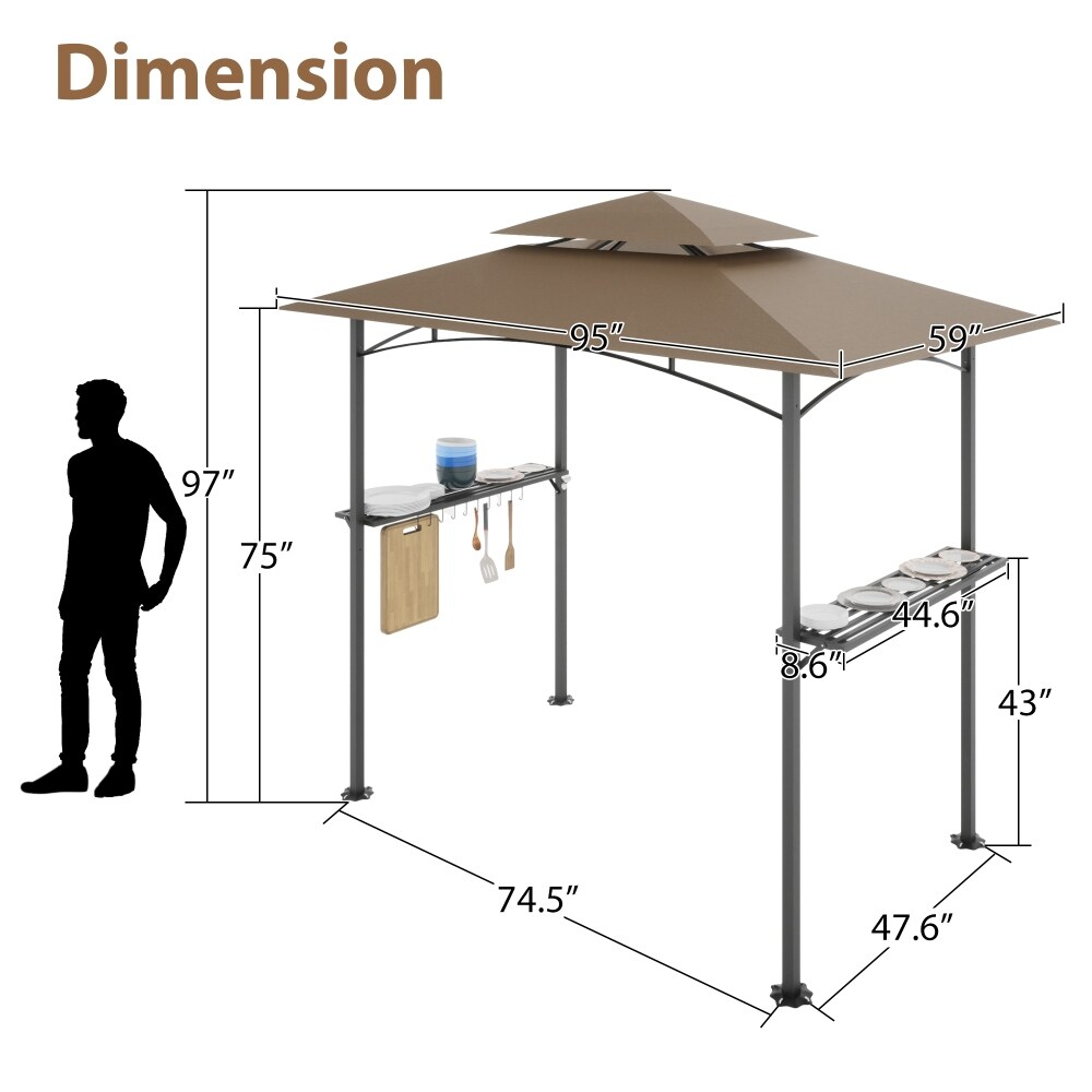 8x 5 ft Double Tiered Grill Gazebo Waterproof and Rip lock Fabric