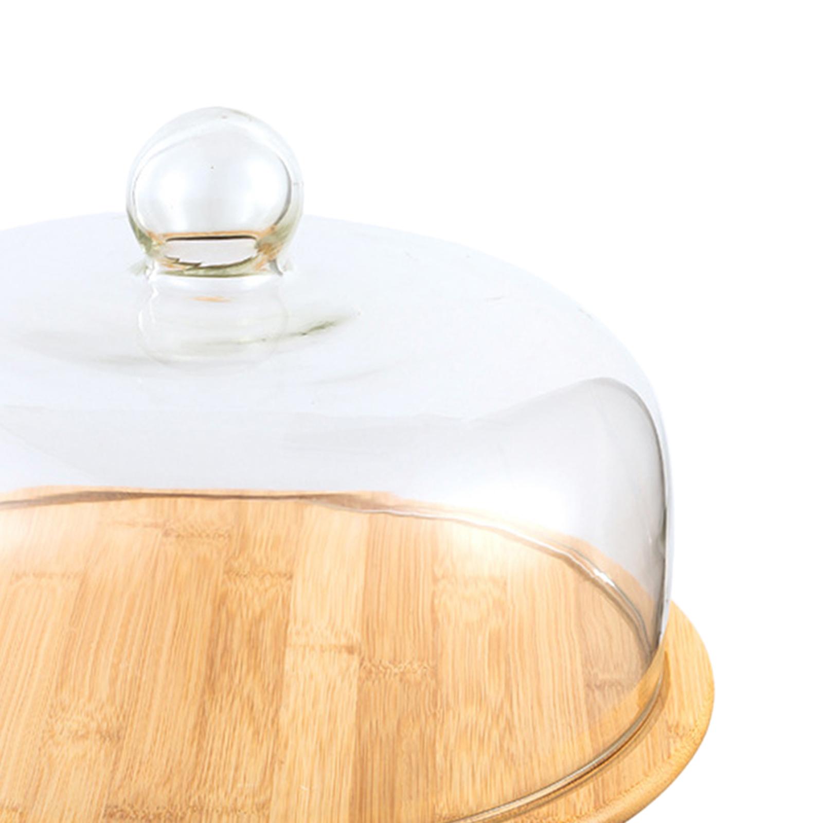 Round Glass Cover Serving Tray Cheese Board Storage Cake Stand Bread Fruit w/ Dome Tableware - 24cm S