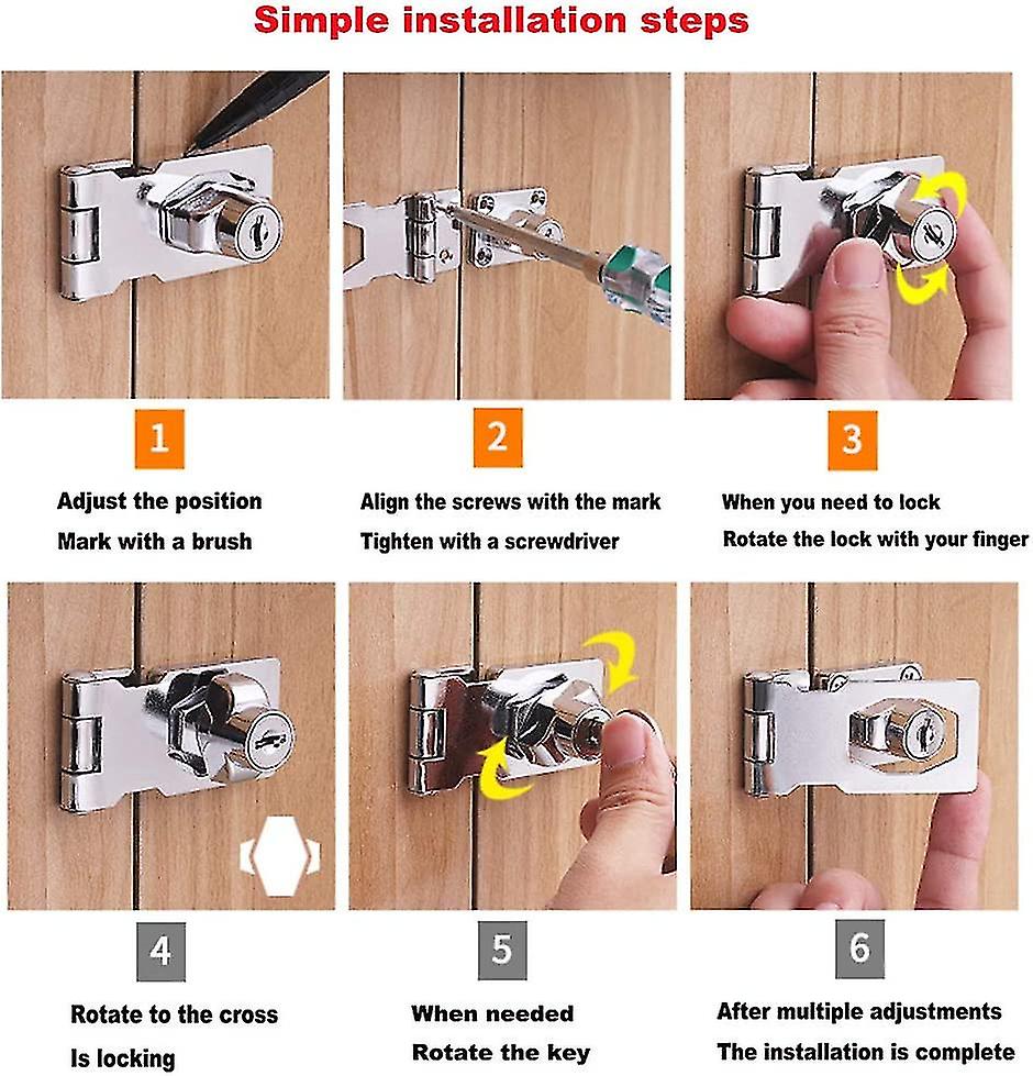 2 Pieces Stainless Steel Locking Hasp 80mm Door Bolt Latch Buckle With Padlock And Key