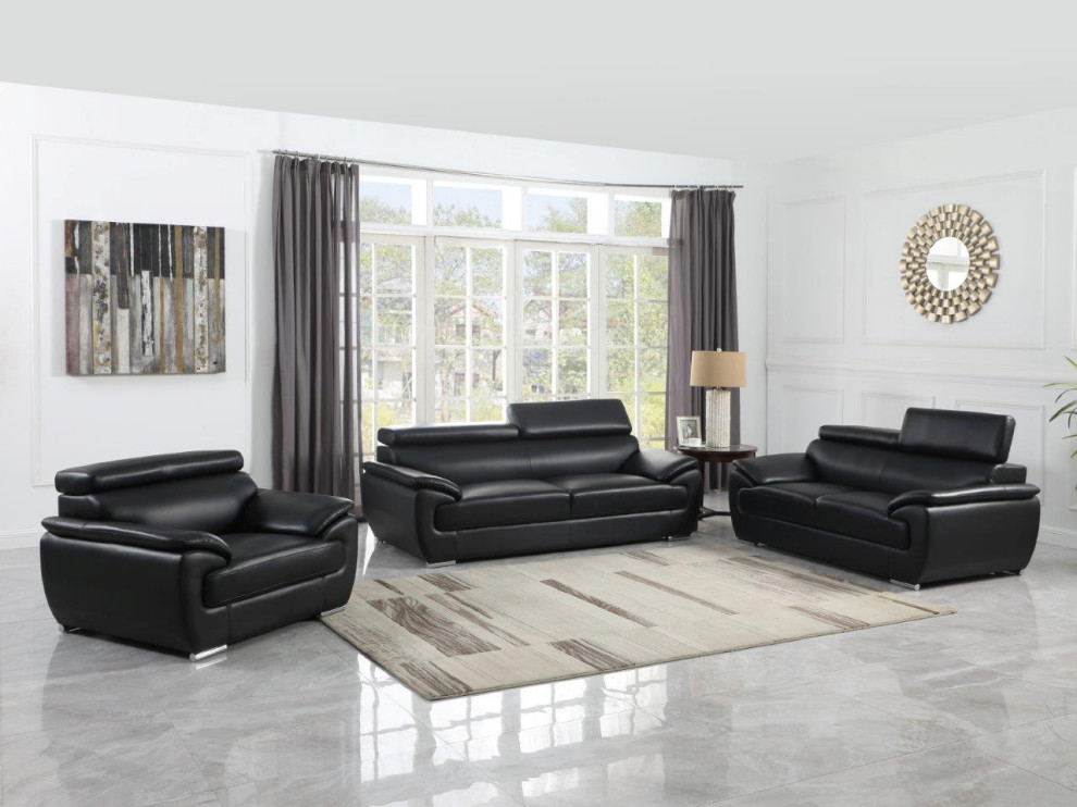 Nestore Premium Genuine Leather Match 3 Piece Sofa Set   Contemporary   Living Room Furniture Sets   by Luxuriant Furniture  Houzz