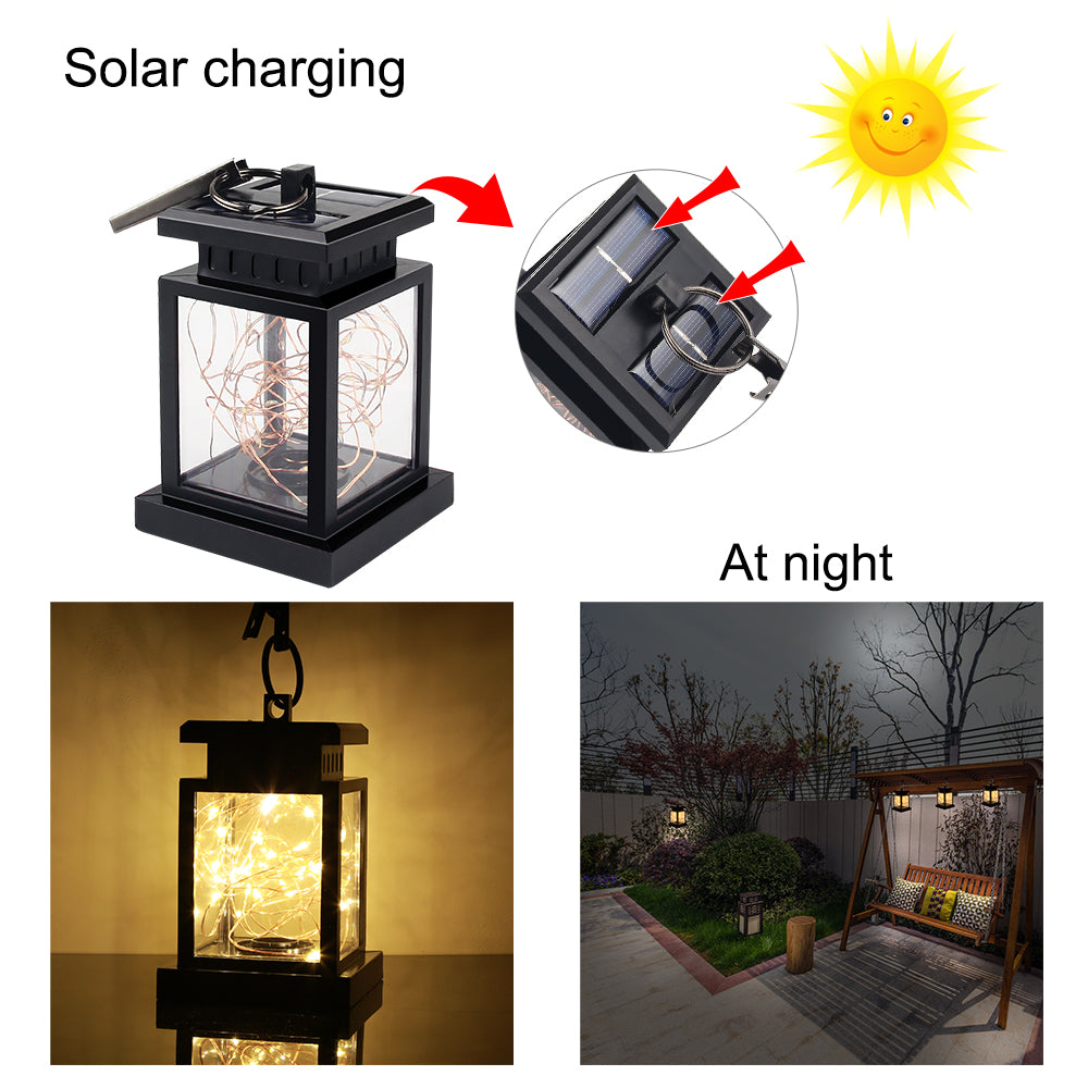 Waterproof Solar Hanging Lantern Lights， 2 Pack LED Outdoor Yard Patio Garden Lamp， Black