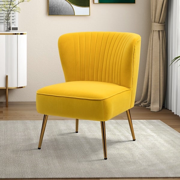 Monica Upholstered Modern Tufted Accent Side Chair with Gold Legs by HULALA HOME