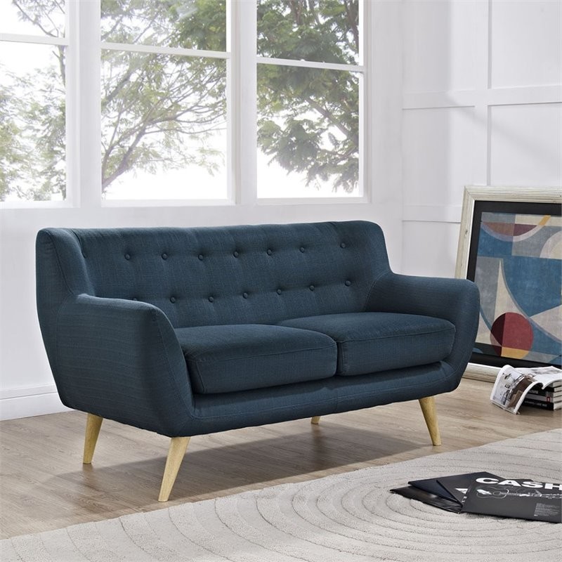 Hawthorne Collection Fabric Loveseat in Azure   Midcentury   Loveseats   by Homesquare  Houzz