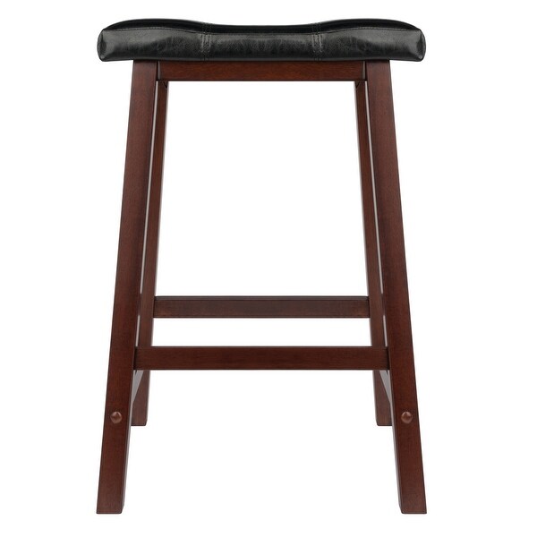 Mona Cushion Saddle Seat Counter Stool， Black and Walnut - Walnut / Black - 17.48