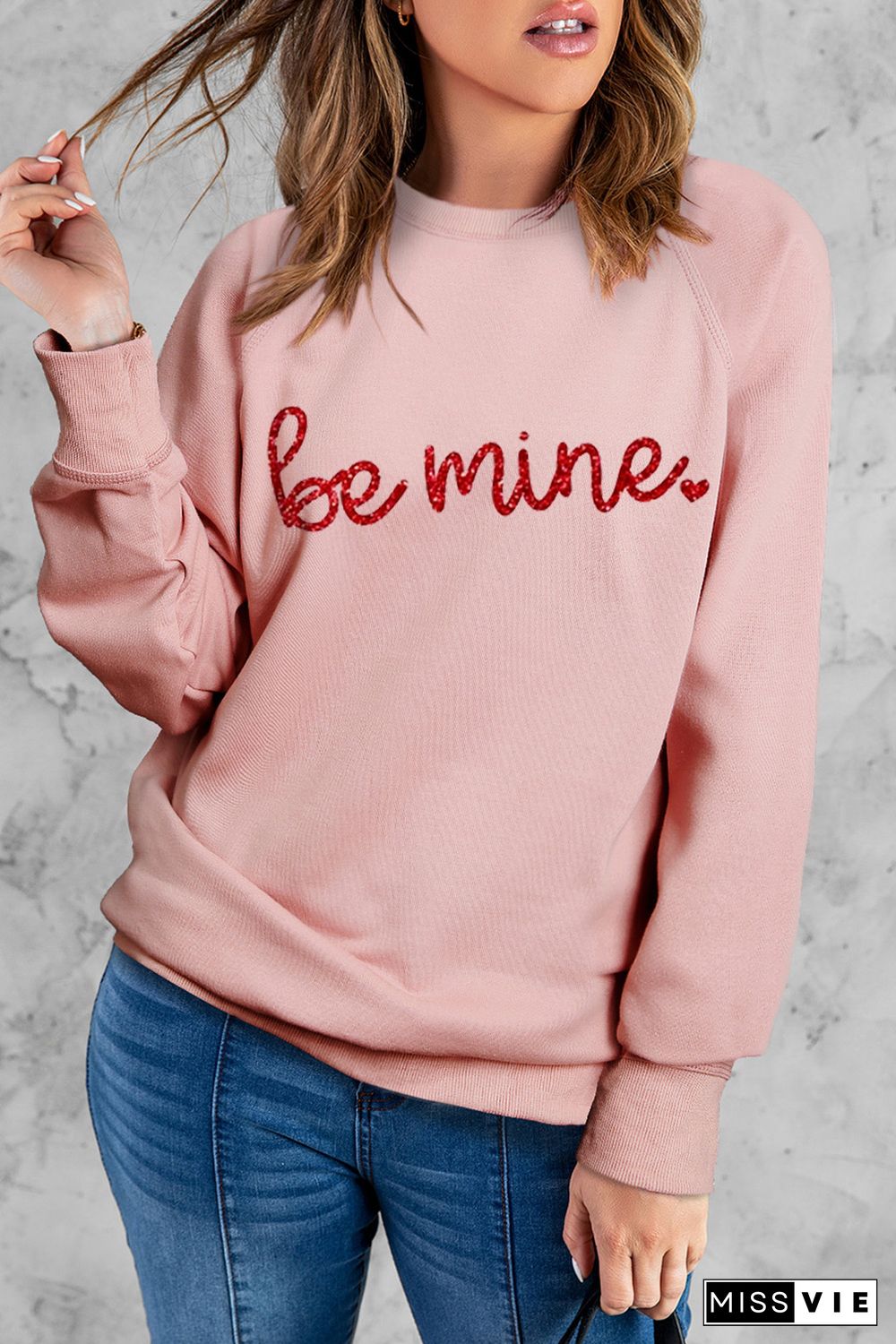 Pink Be Mine Glitter Pattern Print Pullover Sweatshirt