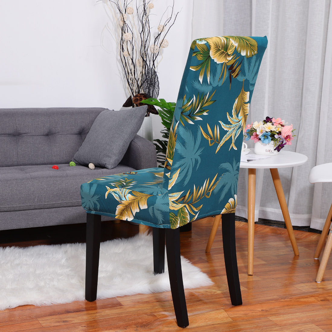 Unique Bargains Elastic Dining Chair Cover Teal and Yellow